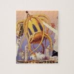 Puzzle Science-fiction vintage Invasion de guerre Alien O<br><div class="desc">Image de science-fiction d'aliens et de robots d'illustration vintage montrant une grande pieuvre alien futuriste comme un monstre envahissant une ville et prenant un bus plein de gens. Un design de bande dessinée rétro science fi avec une créature détruisant une métropole du futur et les gens tombent du bus vers...</div>