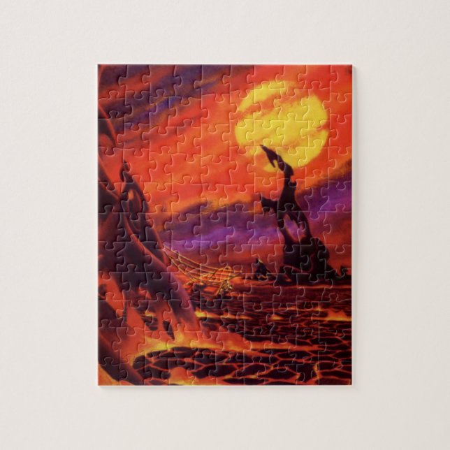 Puzzle Science-fiction vintage Planète volcanique avec la (Vertical)