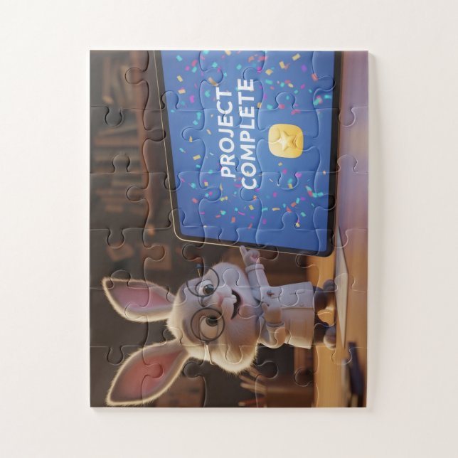 Puzzle Scientifique Lapin Mignon Célébrant la Fin d'un Pr (Vertical)