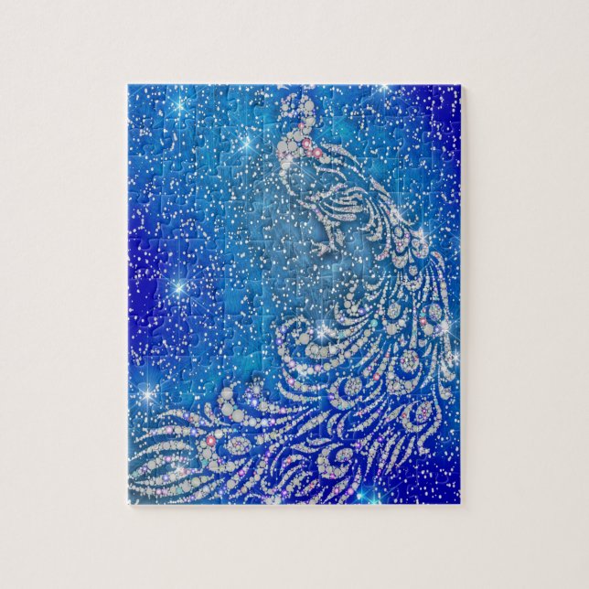 Puzzle Scintillement paon bleu et blanc (Vertical)