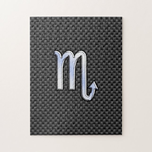Puzzle Scorpio Zodiac Sign on Carbon Fibre Print (Vertical)