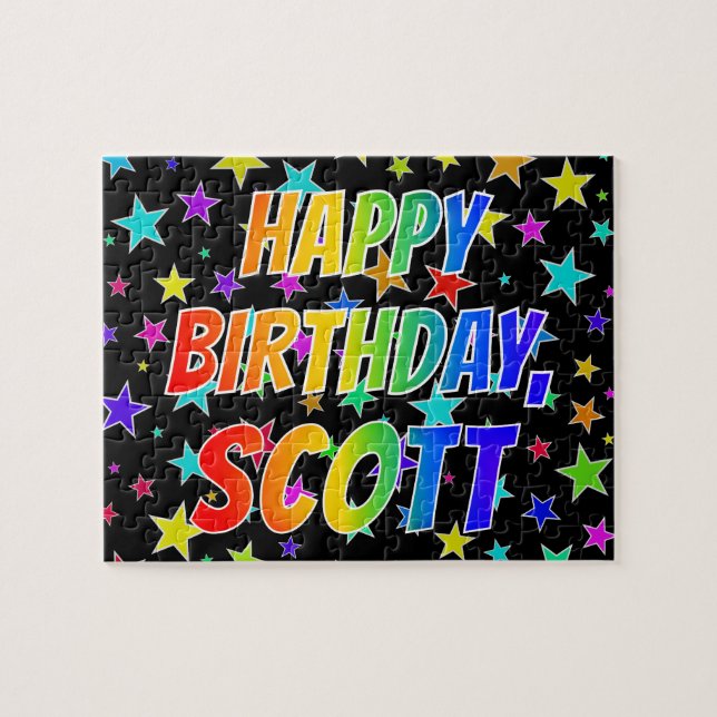 Puzzle "SCOTT" Prénom, Amusant "HEUREUX ANNIVERSAIRE" (Horizontal)