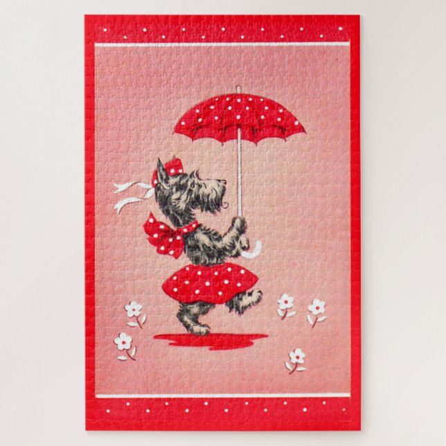 Puzzle Scottie dog lady carrying umbrella (Vertical)