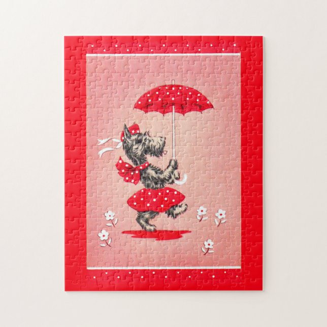 Puzzle Scottie dog lady carrying umbrella (Vertical)