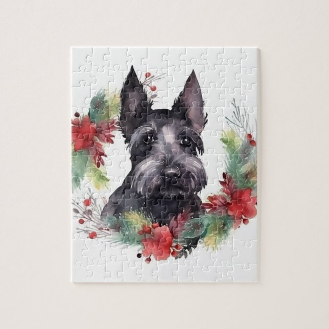 Puzzle Scottish Terrier Christmas Wreath Festive Pup (Vertical)
