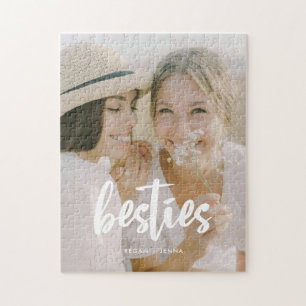 Puzzle Script minimaliste personnalisé 'Besties' Photo & 