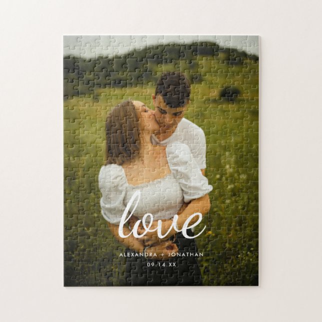 Puzzle Script moderne "Love" Mariage Couple Photo (Vertical)