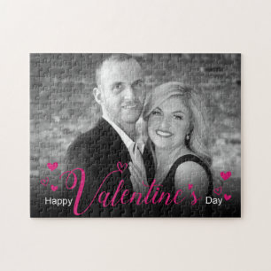 Puzzle Script rose moderne Coeurs chic Black White Photo