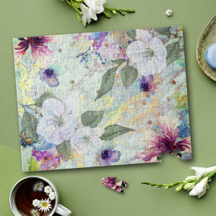 Puzzle Script vintage d'aquarelle florale, de mer et d'or