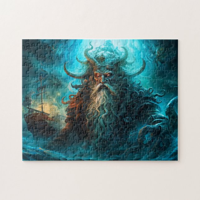 Puzzle Sea God Rising from Ocean Fantasy Painting (Horizontal)