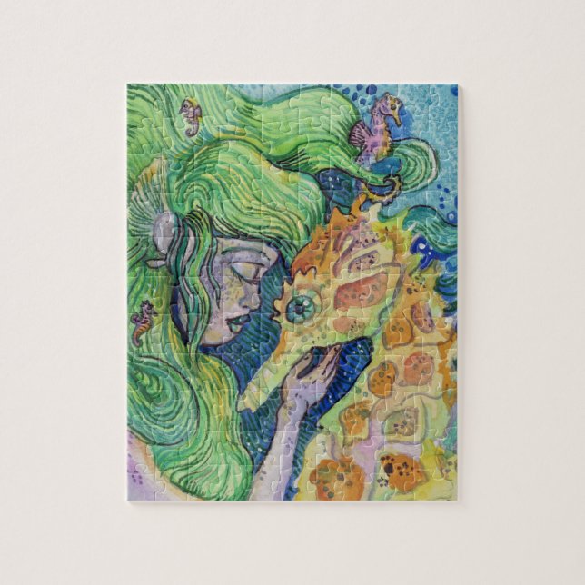 Puzzle Seahorse Whisperer Mermaid aquarelle art (Vertical)
