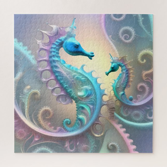Puzzle Seahorses Fractal Art, (Vertical)