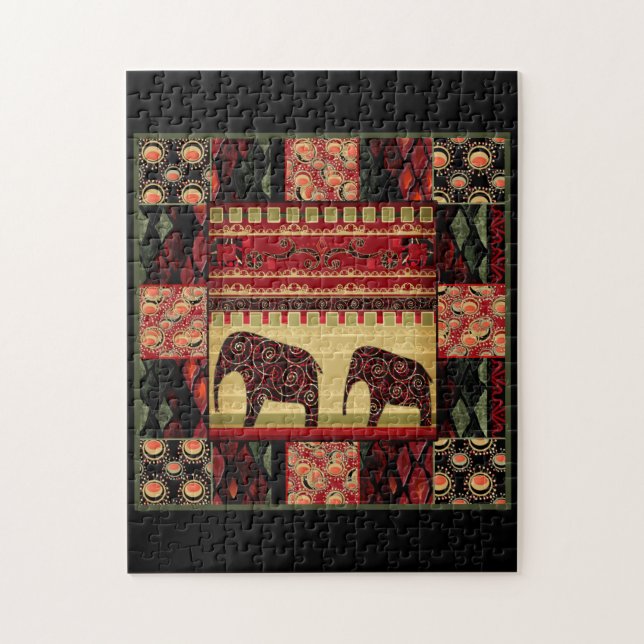 Puzzle Seamless african patchwork ornamental indian eleph (Vertical)