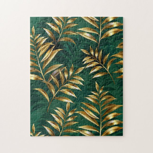 Puzzle Seamless pattern with golden ferns (Vertical)