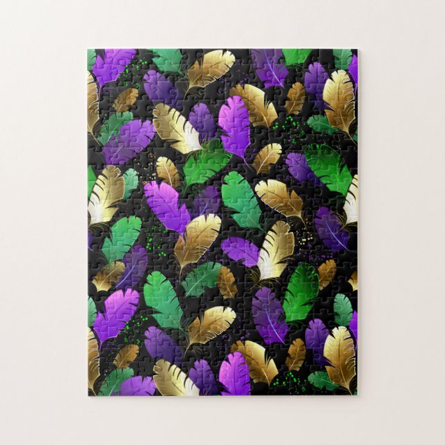 Puzzle Seamless Pattern with Mardi Gras feathers (Vertical)