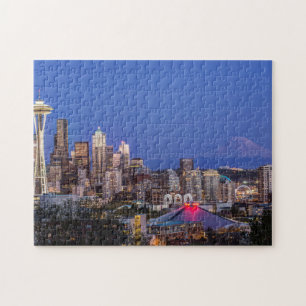 Puzzle Seattle, centre-ville et mont Rainier au crépuscul