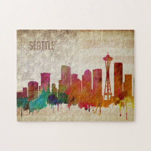Puzzle Seattle, horizon de ville d'aquarelle de WA