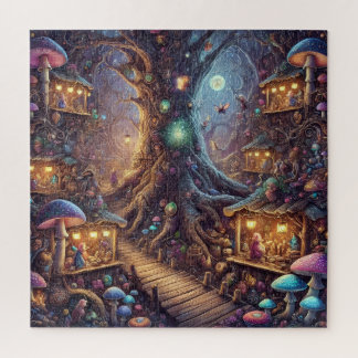 Puzzle Secret Fairy Market Forest with Mushrooms & Tree