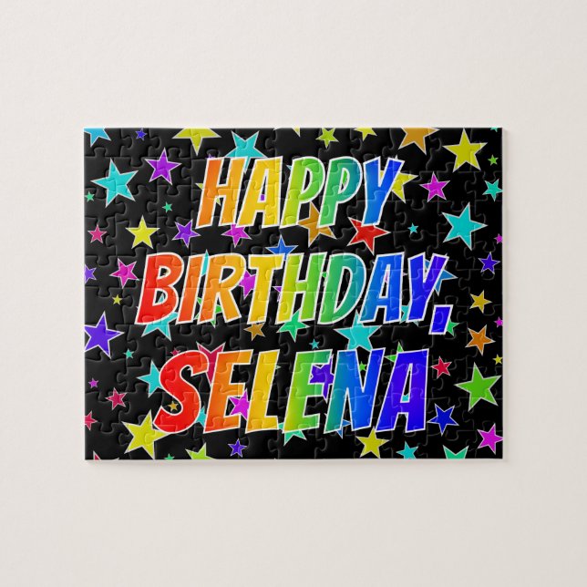 Puzzle "SELENA" Prénom, Amusant "HEUREUX ANNIVERSAIRE" (Horizontal)