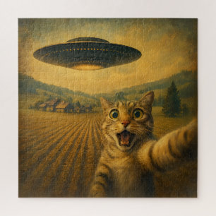 Puzzle Selfie De Chat Avec Alien UFO Drôle Cadeaux De Cha