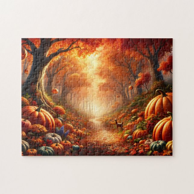 Puzzle Sentier de citrouilles, forêt automnale (Horizontal)
