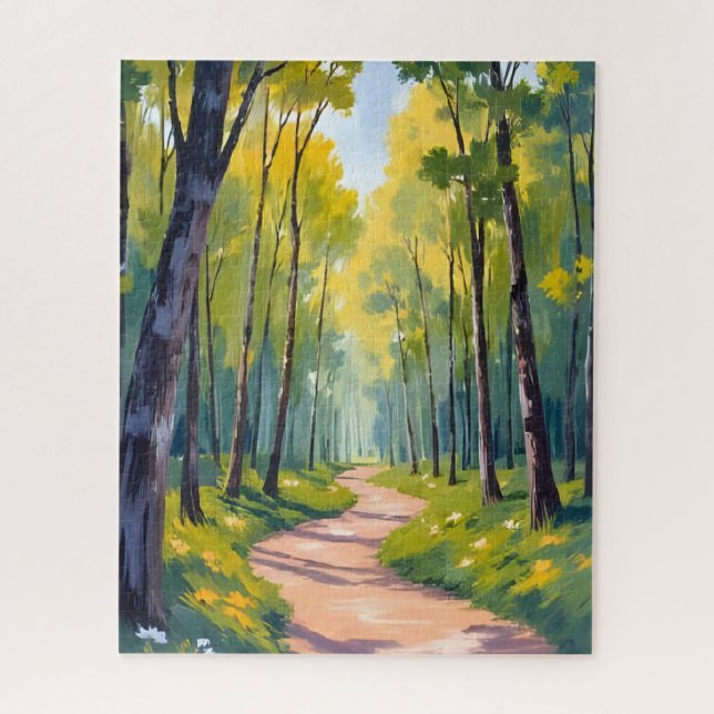 Puzzle Sentier de printemps | Nature aquarelle forêt vert (Vertical)