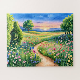 Puzzle Sentier du coucher de soleil à travers une prairie