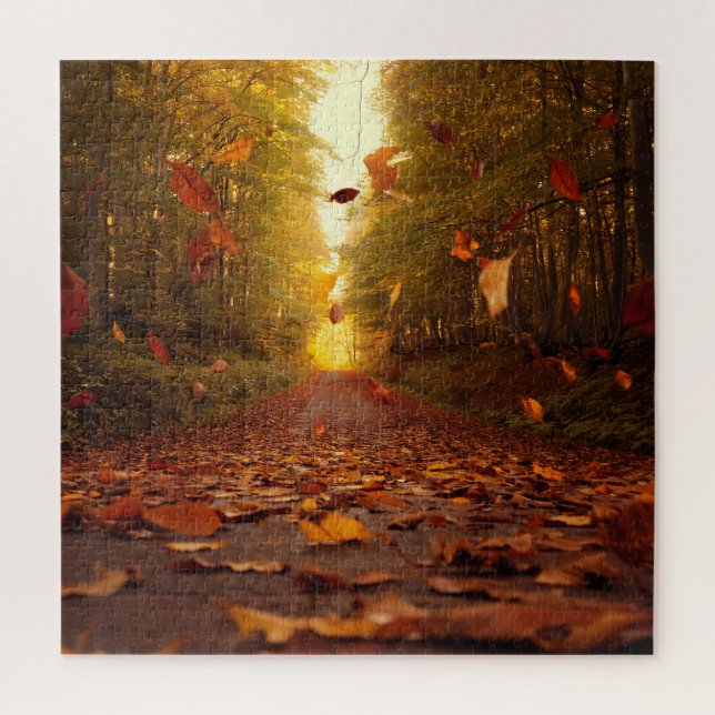 Puzzle Sentier forestier automnal Feuilles tombantes (Vertical)