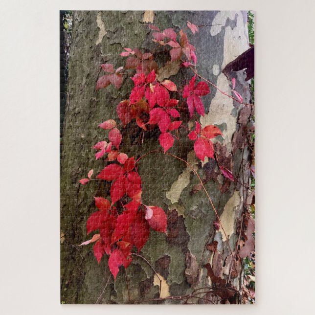 Puzzle Sentiments d'automne, feuilles rouges sur un arbre (Vertical)