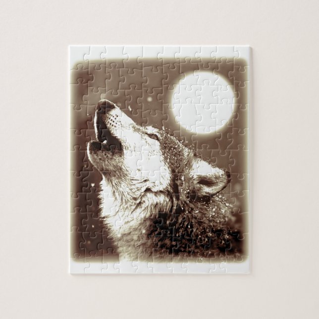 Puzzle Sepia Wolf & Moon (Vertical)