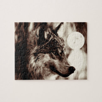 Puzzle Sepia Wolf Motivation Liberté Nuit Plein Lune