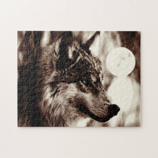 Puzzle Sepia Wolf Motivation Liberté Nuit Plein Lune