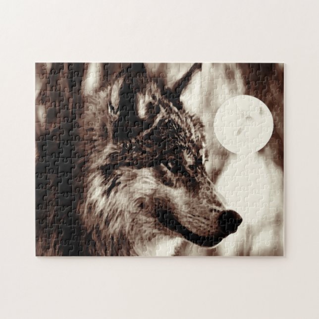 Puzzle Sepia Wolf Motivation Liberté Nuit Plein Lune (Horizontal)