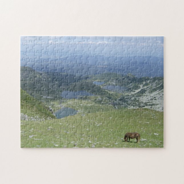 Puzzle Sept Lacs Rila Mountain Cheval sauvage Bulgarie (Horizontal)