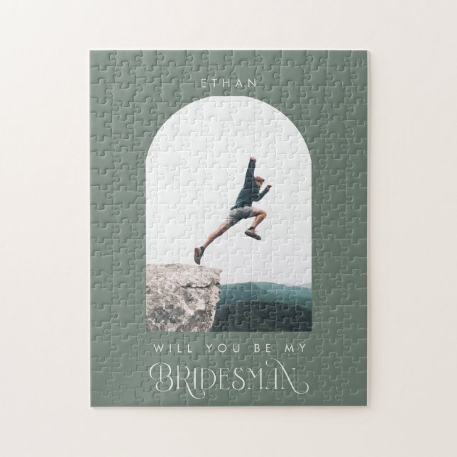 Puzzle Seras-tu mon Bridesman Photo Minimal Vert Sauge (Vertical)