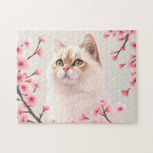 Puzzle Serene Birman Portrait De Chat Avec Fleurs De Ceri