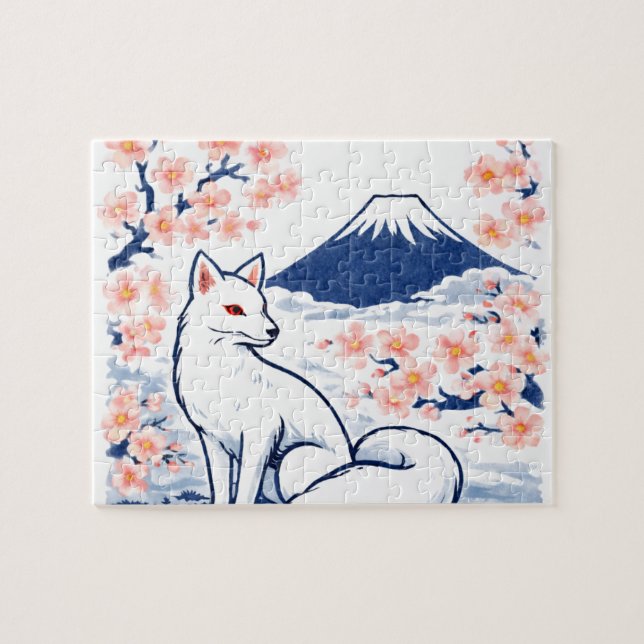 Puzzle Serene Fox & Mount Fuji – Japanese Spring (Horizontal)
