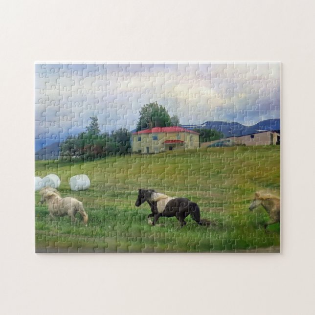 PUZZLE SERENE ICELAND HORSES COTTON BALES (Horizontal)