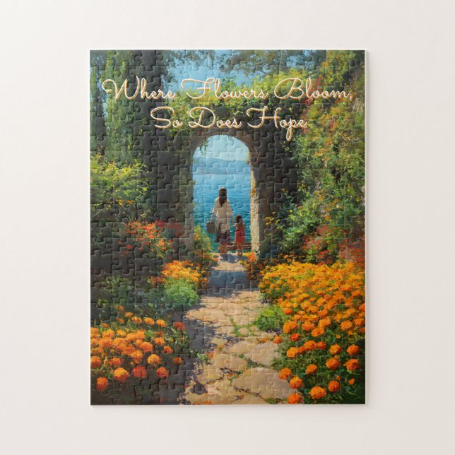 Puzzle Serene Marigolds Path to the Sea Art (Vertical)