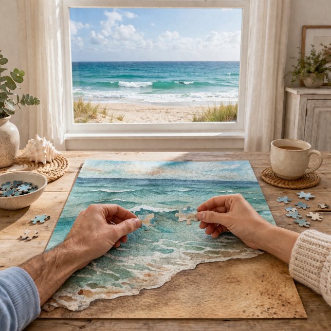 Puzzle Serene Watercolor Beach Waves - Ocean Vibes (Créateur téléchargé)