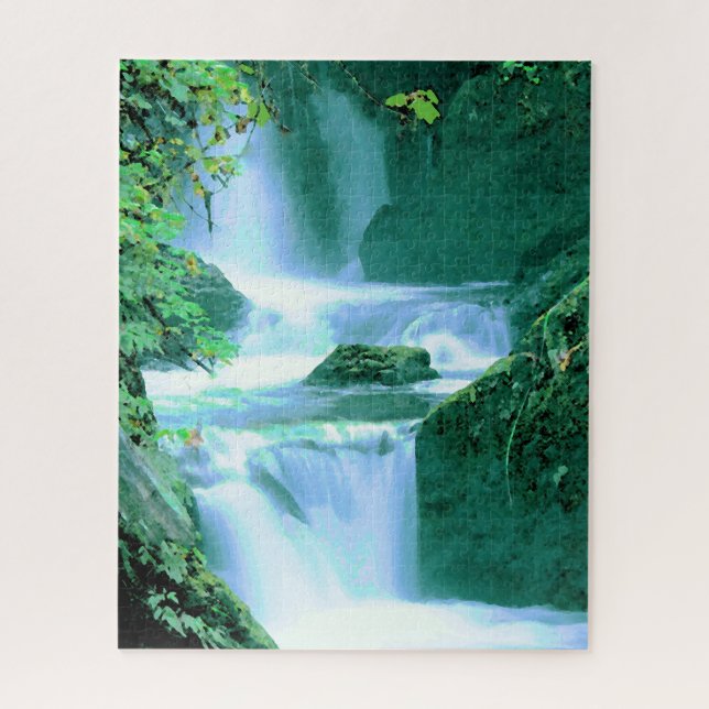 Puzzle Serene Waterfall in Blue and Green (Vertical)