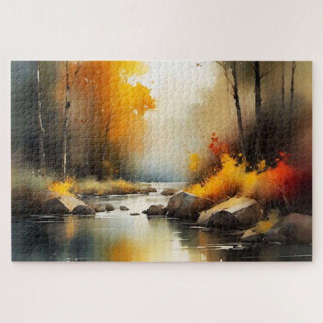 Puzzle Sérénissime peinture paysage de rivière d'automne (Horizontal)