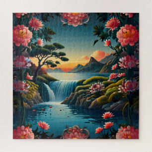Puzzle "Sérénité au coucher du soleil : l'art chinois tra