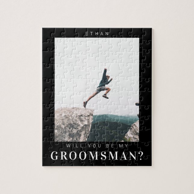 Puzzle Serez-vous mon Groomsman Minimal Photo Dark Modern (Vertical)