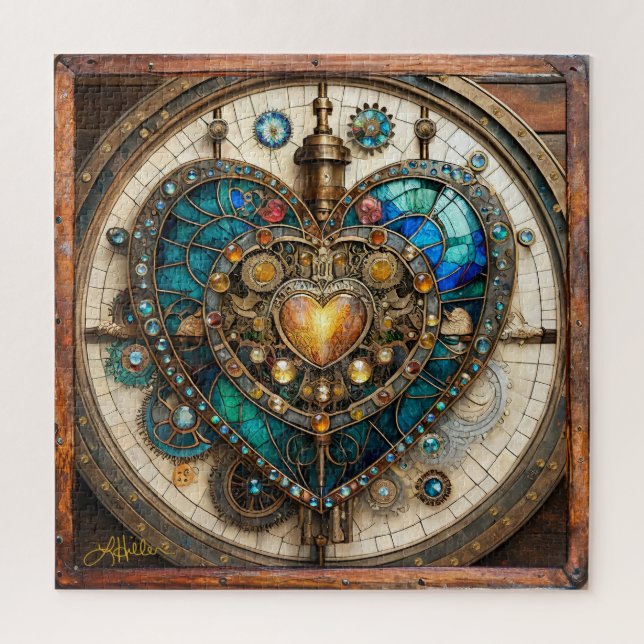Puzzle Série Steampunk Cœur de Verre Teinté Doré (Vertical)
