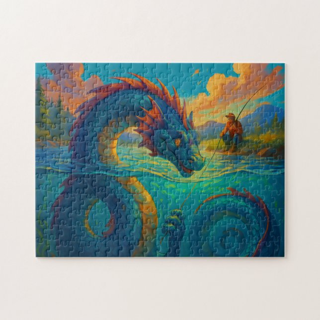 Puzzle Serpent de mer drôle jouant avec un imaginaire pêc (Horizontal)