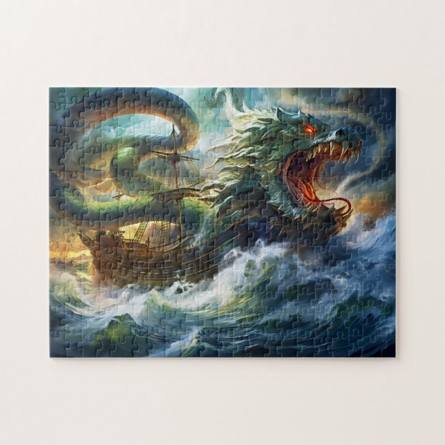 Puzzle Serpent Marin Attaquant un Navire dans une Tempête (Horizontal)