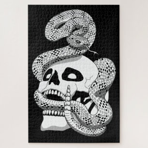 Puzzle Serpent noir et blanc gothique et crâne art foncé