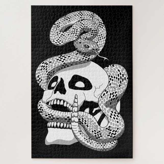 Puzzle Serpent noir et blanc gothique et crâne art foncé (Vertical)