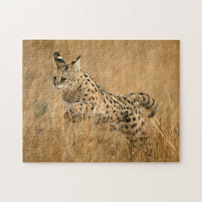 Puzzle Serval (Leptailurus Serval) sautant (Horizontal)